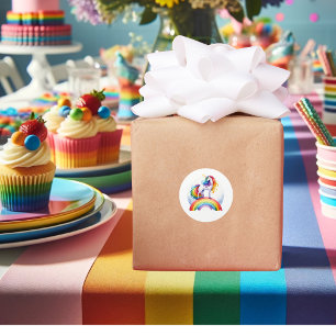 Kleurrijke, eenhoorn thema regenboog dank u ronde sticker