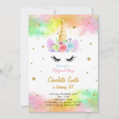 Kleurrijke Eenhoorn Verjaardagsuitnodiging Kaart (Voorkant)