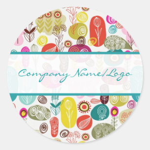 Kleurrijke eenvoudige hand getrokken retro bloemen ronde sticker