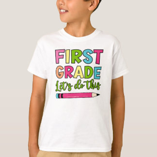 Kleurrijke eerste klas Laten we dit doen Terug naa T-shirt