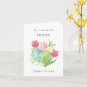 Kleurrijke eieren en tulpen vriend Pasen Kaart (Gele Bloem)