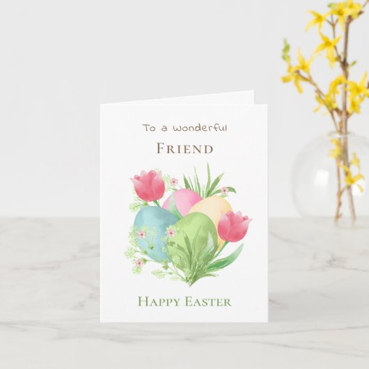 Kleurrijke eieren en tulpen vriend Pasen Kaart (Gele Bloem)