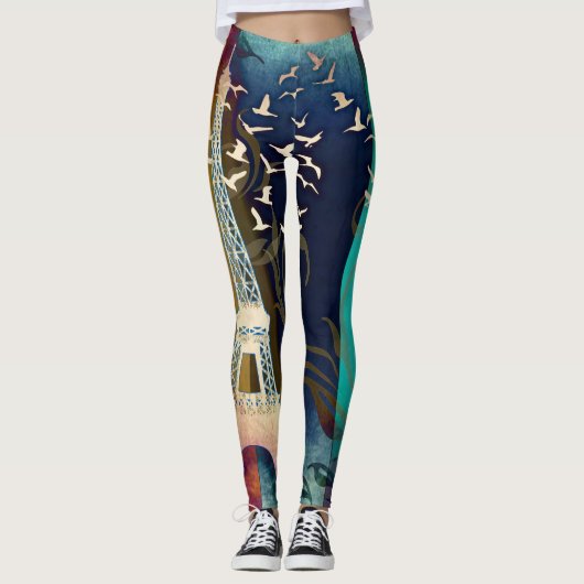 Kleurrijke Eiffeltoren Parijse vogel leggings (Voorkant)