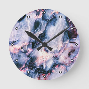Kleurrijke Elegant Marmer Wit Blauw en Roze Stippe Ronde Klok