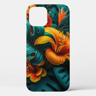 Kleurrijke Elegante Tropische Bladeren en Bloemen iPhone 12 Pro Hoesje