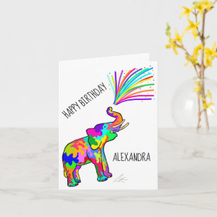 Kleurrijke Elephant Art Happy Birthday Kaart