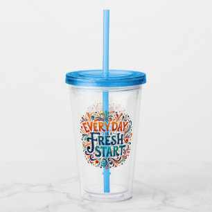 Kleurrijke "Elke dag is een frisse start" Motivati Acryl Drinkbeker