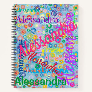 Kleurrijke Elke Naam Collage met Bloemen Spiraal Notitieboek