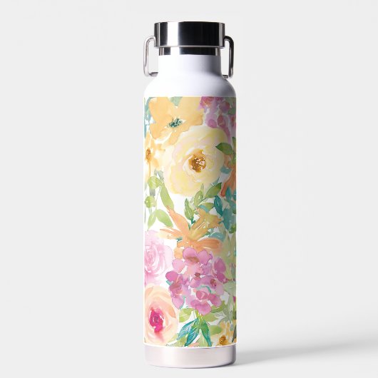 Kleurrijke en florale waterverf waterfles (Voorkant)