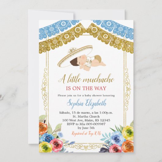 Kleurrijke en gouden Charro Laten we feest uitnodi Kaart (Voorkant)