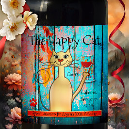Kleurrijke en grappige Happy Cat Custom Wine Label Wijn Etiket