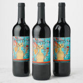 Kleurrijke en grappige Happy Cat Custom Wine Label Wijn Etiket (Flessen)