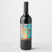 Kleurrijke en grappige Happy Cat Custom Wine Label Wijn Etiket (Voorkant)