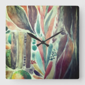 Kleurrijke en groene Waterverf Tropisch Vierkante Klok (Voorkant)