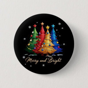 Kleurrijke en helder verlichte kerstbomen Kerstcad Ronde Button 5,7 Cm