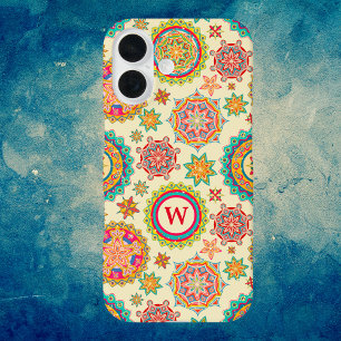 Kleurrijke en heldere Mandala vormen met Initiaal iPhone 16 Hoesje