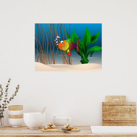 Kleurrijke en kletse Cartoon vis Poster (Keuken)