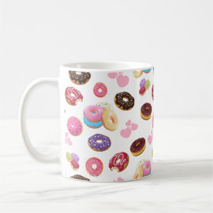 Kleurrijke en lekkere donuts en harten koffiemok
