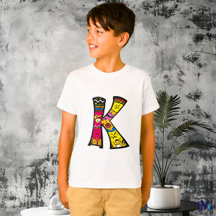 Kleurrijke en Leuke Monogram K Tribal en Doodle St T-shirt