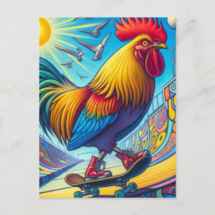 Kleurrijke en leuke skateboard kip Surrealistisch Briefkaart