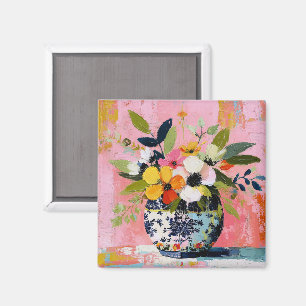 Kleurrijke en levendige vaas met bloemen magneet