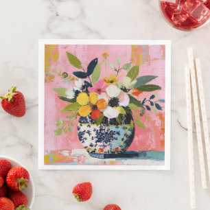 Kleurrijke en levendige vaas met bloemen servet
