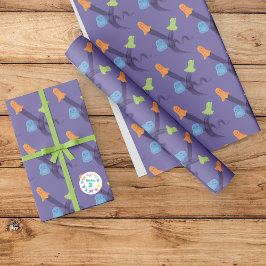 Kleurrijke en schattige geesten vliegen op een lil cadeaupapier