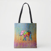 Kleurrijke en Schattigee Rainbow Elephant Canvas t Draagtas (Voorkant)