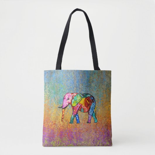 Kleurrijke en Schattigee Rainbow Elephant Canvas t Draagtas (Voorkant)