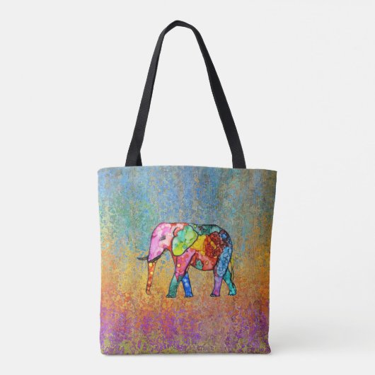 Kleurrijke en Schattigee Rainbow Elephant Canvas t Draagtas (Achterkant)