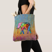 Kleurrijke en Schattigee Rainbow Elephant Canvas t Draagtas (Dichtbij)
