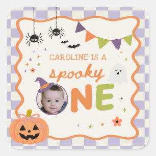 Kleurrijke en Spookachtige Eén Halloween Eerste Ve Vierkante Sticker