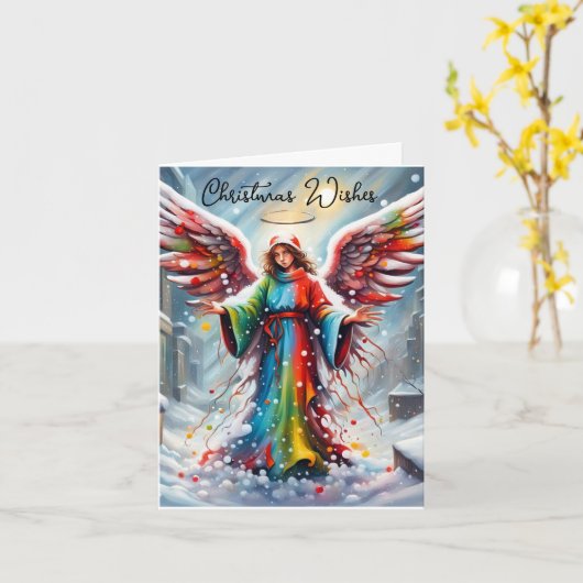 Kleurrijke engel kerstkaart kaart (Gele Bloem)