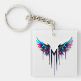 Kleurrijke engelenvleugels M monogram grafisch Sleutelhanger