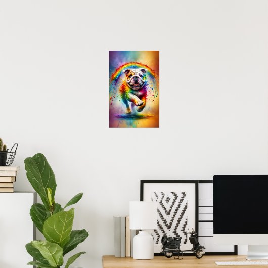 Kleurrijke Engelse Bulldog Paint Splatter Poster (Thuiskantoor)