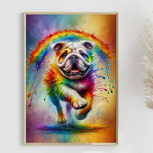 Kleurrijke Engelse Bulldog Paint Splatter Poster