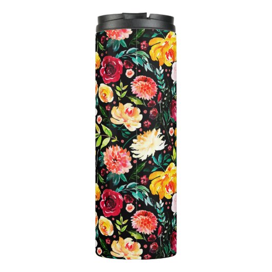 Kleurrijke Engelse tuin bloemen patroon monogramme Thermosbeker (Achterkant)