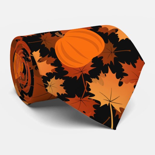 Kleurrijke esdoorn bladeren en pompoenen herfst pa stropdas (Opgerold)