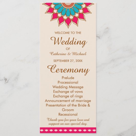 Kleurrijke etnische Mandala Bold & Heldere Bruilof Programma (Voorkant)