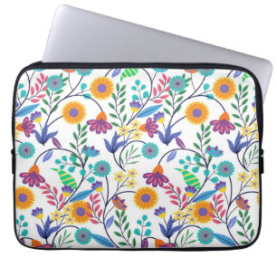 Kleurrijke exotische bloemen achtergrond patroon-2 laptop sleeve