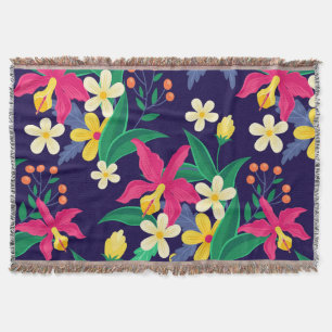Kleurrijke Exotische Bloemen Bladeren Patroon-2302 Deken