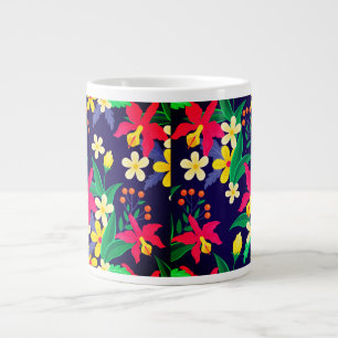 Kleurrijke Exotische Bloemen Bladeren Patroon-2302 Extra Grote Beker