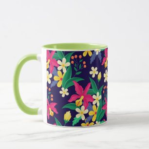 Kleurrijke Exotische Bloemen Bladeren Patroon-2302 Mok