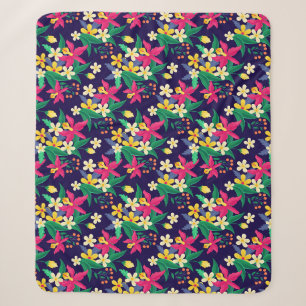 Kleurrijke Exotische Bloemen Bladeren Patroon-2302 Sherpa Deken