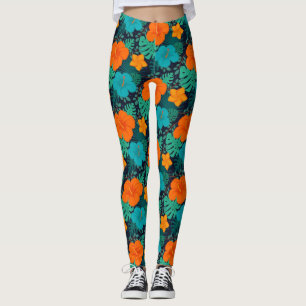 Kleurrijke exotische bloemen bladeren patroon-4380 leggings
