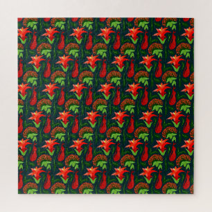 Kleurrijke Exotische Bloemen Bladeren Patroon Legpuzzel