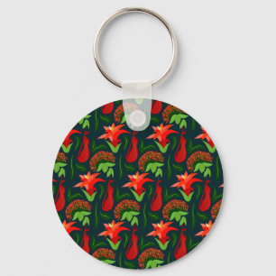 Kleurrijke Exotische Bloemen Bladeren Patroon Sleutelhanger