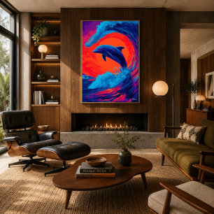 Kleurrijke Expressionistische Dolfijn Golf Muurkun Poster