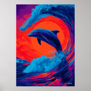 Kleurrijke Expressionistische Dolfijnengolf Wandsc Poster