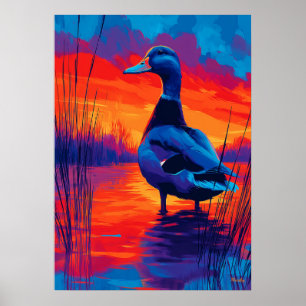 Kleurrijke expressionistische eend zonsondergang m poster